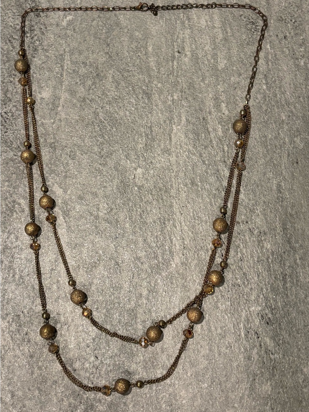 Vintage Goldtone Metal Beaded Long Necklace Women Jewelry Flapper Style